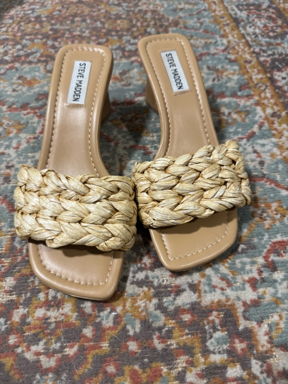 Steve Madden Braided Natural-Tone Slide Heels